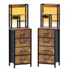 Advwin 2xTall Bedside Table with Charging Station And Led Lights, Nightstand with 4 Drawers Brown