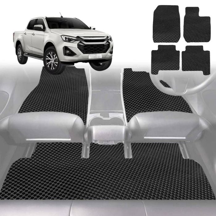 6D Diamond Car Floor Mats for Isuzu D-Max Crew Cab 2008-2011-Full Set-Black-Outback GT