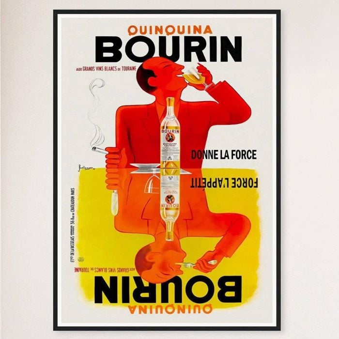 Galrie Quinquina Bourin Vintage Advertising Art Print for Collectors, Black Frame, 50 x 70cm (20 x 28inch)