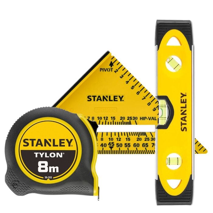 Stanley 8m Tylon Tape, 180mm Quick Square & Torpedo Level Pack
