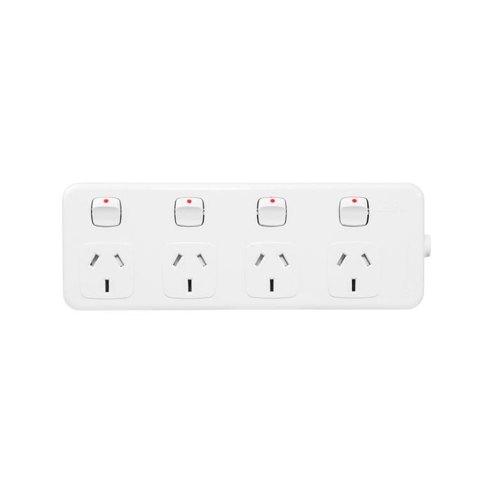 HPM White 4 Outlet Switched Powerboard