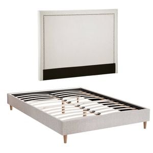 Artiss Queen Bed Frame Platform Bed Base Upholstered Headboard Linen Fabric Beige