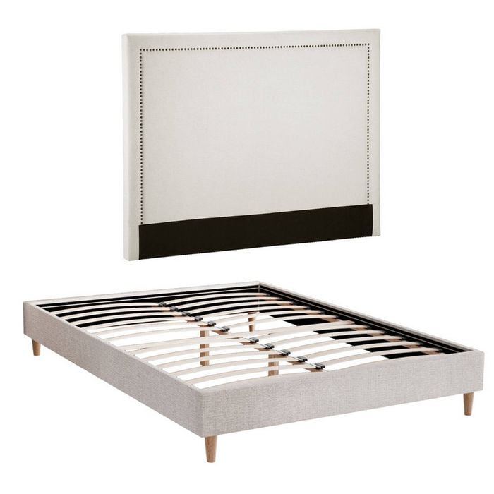 Artiss Queen Bed Frame Platform Bed Base Upholstered Headboard Linen Fabric Beige