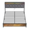 Ufurniture Queen Bed Frame Metal Storage Headboard Shelf with Remote RGB LED Lights,Charging Station and USB Ports