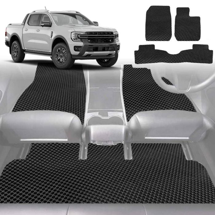 6D Diamond Car Floor Mats for Ford Ranger 2018-2022-Full Set-Black-Outback GT