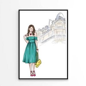 Green Girl with Elegant Fashion Store   Print 100% Australian Made 60 x 90cm   (Poster)