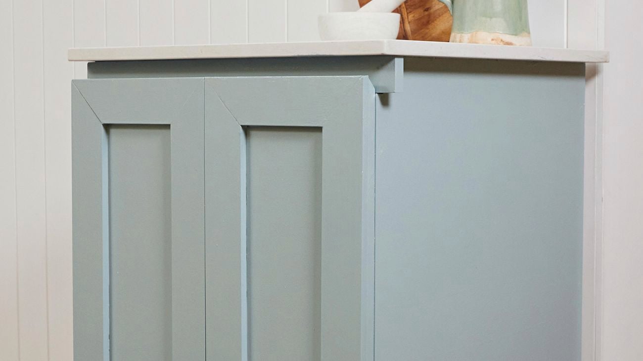 Blue cabinet with MDF attached