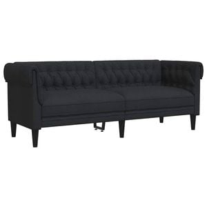vidaXL Chesterfield Sofa 3-Seater Upholstered Couch Settee Office Black Fabric