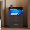 Advwin Bedside Table RGB LED Nightstand Charging Station 3 Drawers Cabinet Black