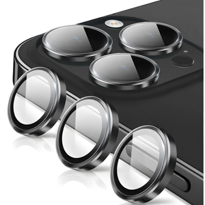 Metal Camera Lens Glass Individual Eagle Protector Cover - For Apple iPhone 15 Pro / 15 Pro max (3pcs) - Black