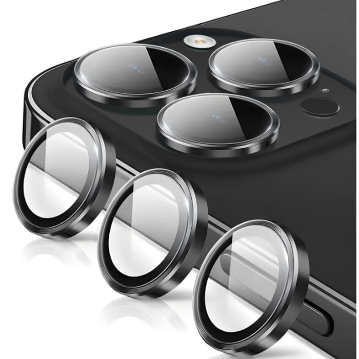 Metal Camera Lens Glass Individual Eagle Protector Cover - For Apple iPhone 15 Pro / 15 Pro max (3pcs) - Black