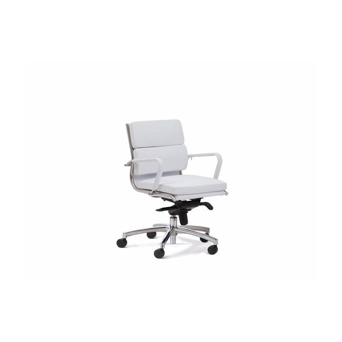 Olg Mode Mid Back Executive Chair Fixed Arms Polished Base White Vinyl