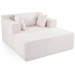 Costway Single Sofa Ottoman Boneless Floor Lounge Chaise Corduroy White