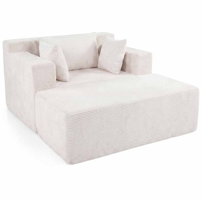 Costway Single Sofa Ottoman Boneless Floor Lounge Chaise Corduroy White