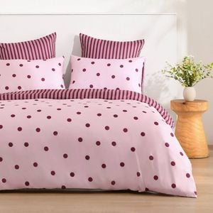 Dreamaker Pippa Polka Dot & Stripe Reversible Quilt Cover Set Pink/Plum King Bed