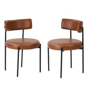 Oikiture 2x Dining Chair Round Kitchen Lounge Seats PU Leather Brown