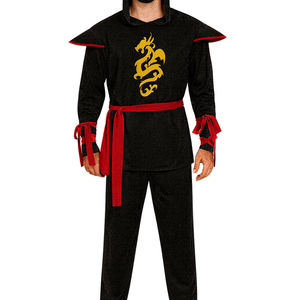 Adult Ninja Man Japanese Warrior Halloween Costume Cosplay Outfit in Black S/M 165-175cm Height