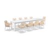 Santorini 3.55m Outdoor Aluminium Dining Table White With 12 Hugo Chairs & Cream Rope/Cream Cushions