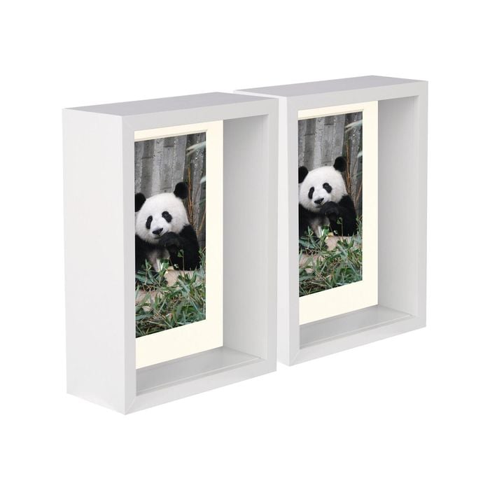 Nicola Spring 5" X 7" White 3d Deep Box Photo Frames - 4" X 6" Mount - Pack Of 2