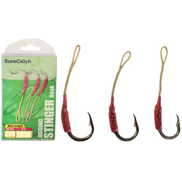 3 Pack of Surecatch Mid Length Stinger Jigging Hook Rigs - Mustad Hooks (Size 2)