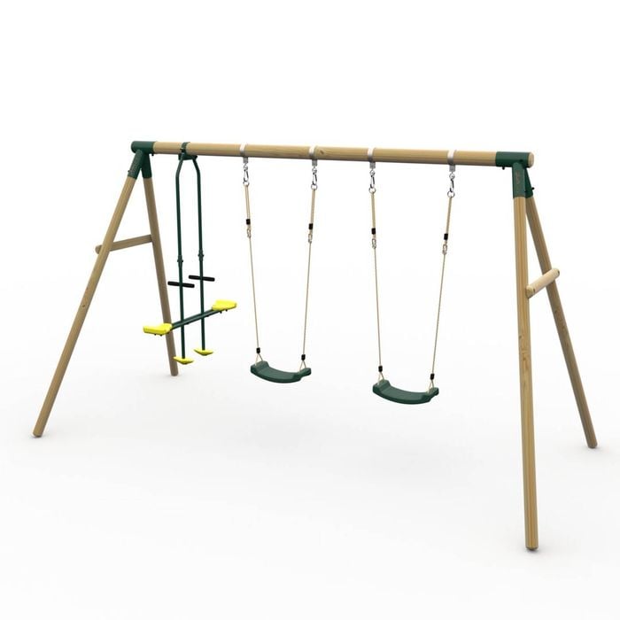 Plum Play Colobus Kids Outdoor Wooden Triple Swing Set w/Glider