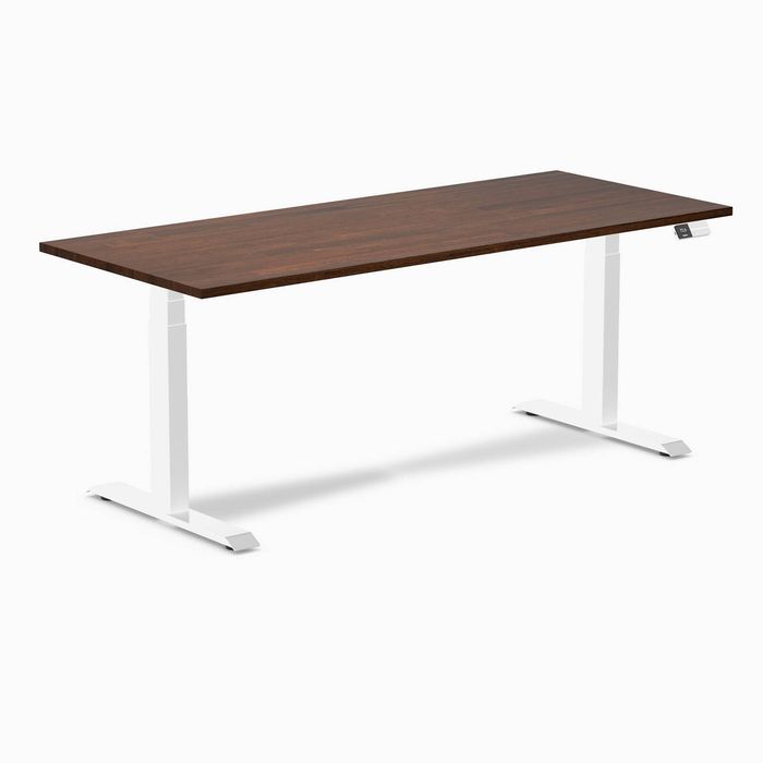 Desky Dual Red Walnut Rubberwood Sit Stand Desk 180x75cm White Frame Leg