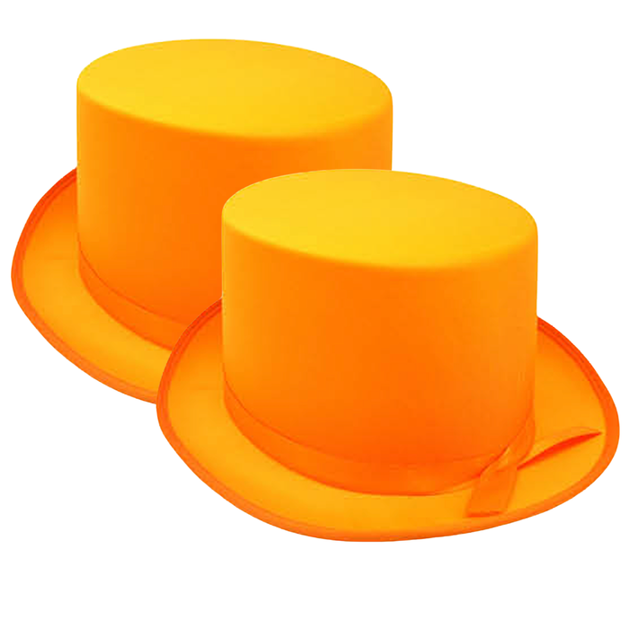 2x SATIN TOP HAT Costume Party Cap Fancy Dress Trilby Fedora One Size Orange