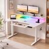 Advwin 120cm LED Electric Standing Desk with Keyboard Tray, White
