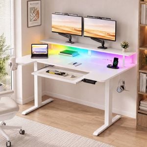 Advwin 120cm LED Electric Standing Desk with Keyboard Tray, White