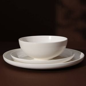 Gourmet Kitchen Essential 12 PC dinner set coupe shape, Gloss glaze White 4 person