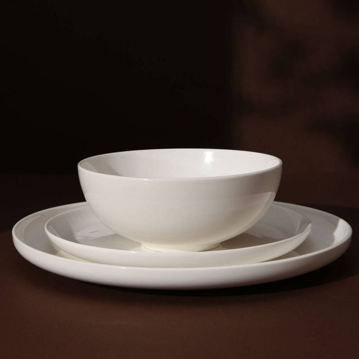 Gourmet Kitchen Essential 12 PC dinner set coupe shape, Gloss glaze White 4 person