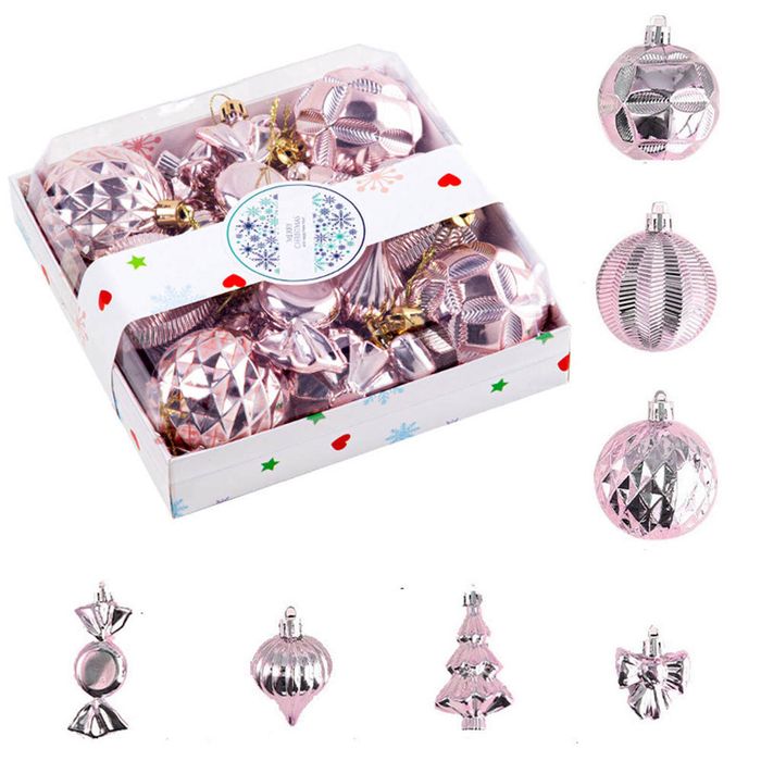 Catzon 28 Pcs Christmas Tree Ornaments Including Candy Snowflake Shaped for Holiday-Pink