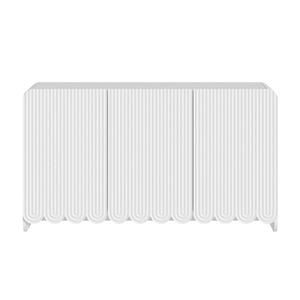 Cosmoliving White Sideboard - Fluted Buffet Cabinet Modern Japandi Storage Cabinet