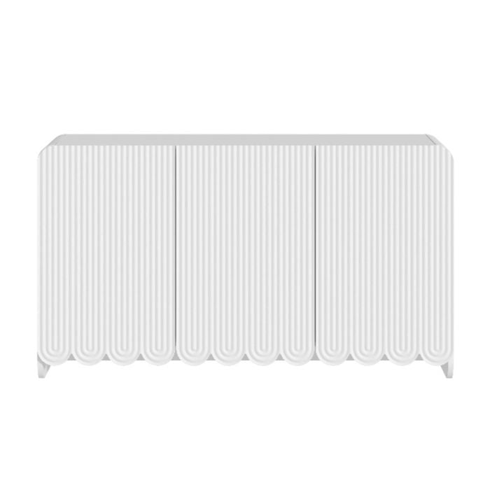 Cosmoliving White Sideboard - Fluted Buffet Cabinet Modern Japandi Storage Cabinet