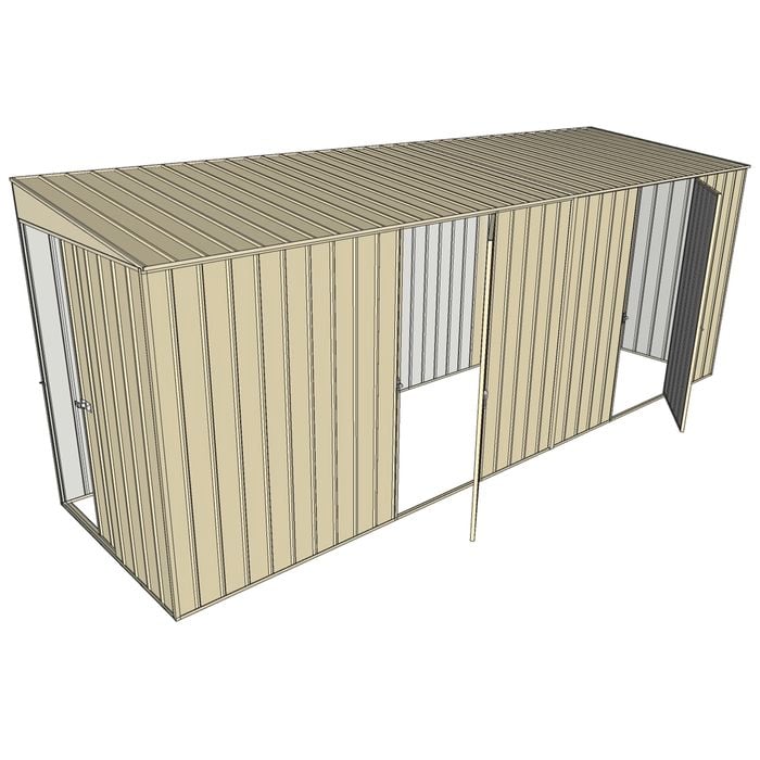 Build-a-Shed 1.5 x 5.2 x 2m Dual Single Hinged Side Door Skillion Shed - Cream