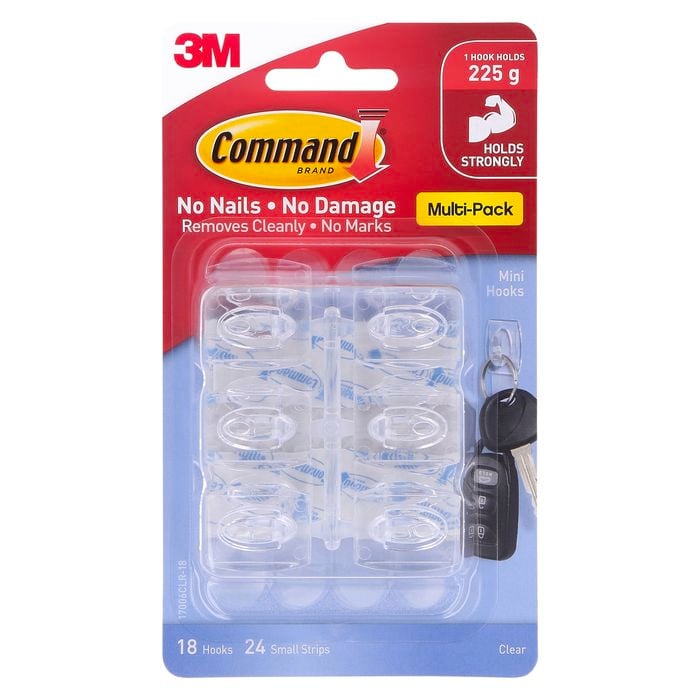 Command ™ Mini Clear Hooks And Strips - 18 Pack