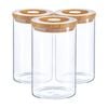 Argon Tableware Glass Storage Jars -wooden Lid - 1l - Modern Round Scandi Organisation Container Glass Jar - Set Of 3