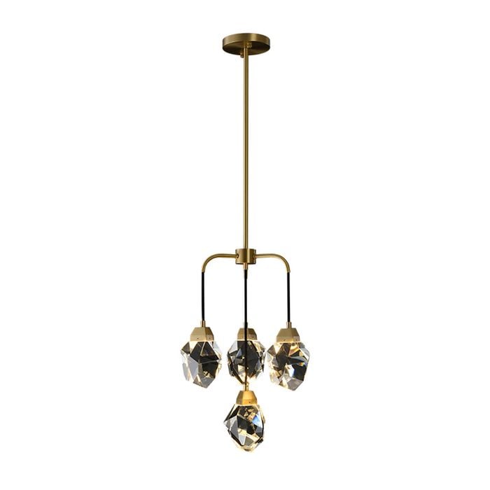 LumenSphere Gemma 4-Light Chandelier - Brass Finish, Clear Crystal, Brass Frame, G9 Base