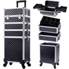 Advwin Makeup Trollery Case 4 in 1 Rolling Cosmetic Trollery Aluminum Cosmetic Case Salon Barber Case with 360° Universal Wheels
