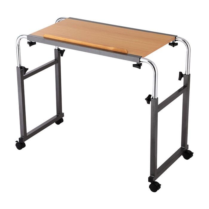 Altus Adjustable Overbed Table with Wheels Long Laptop Desk for Single Bed Walnut
