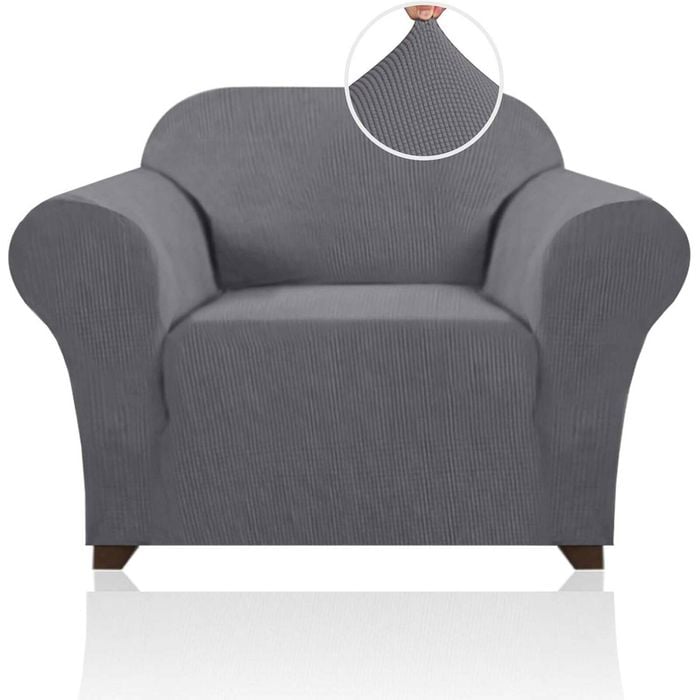 Smarcute 1 Seater High Stretch Jacquqard Textured Sofa Cover Grey