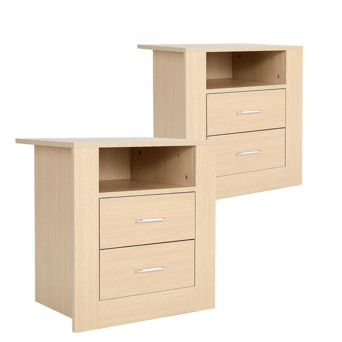 La Bella Oak 2 Set Bedside Table Side Storage Cabinet Nightstand Bedroom 2 Drawer 1 Shelf ZURI