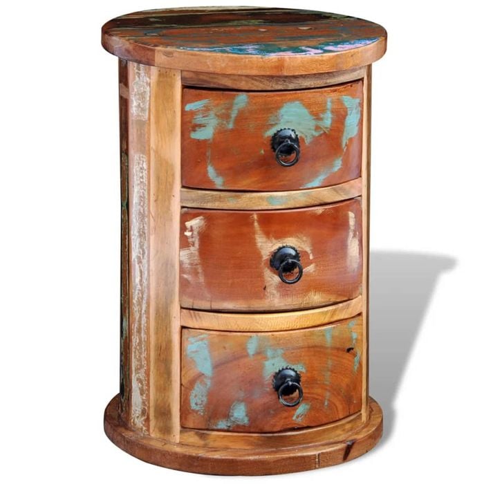 Round Storage Cabinet 3 Drawers Side Table Antique Vintage