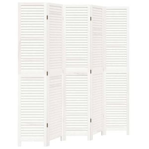 vidaXL Room Divider Privacy Screen Partition 5 Panels White Solid Wood Paulownia