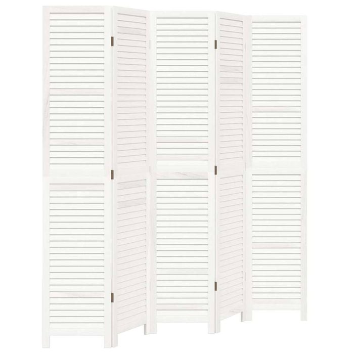 vidaXL Room Divider Privacy Screen Partition 5 Panels White Solid Wood Paulownia