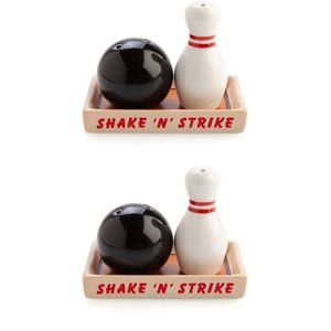 2x 2pc Flavour Mates 3D Salt & Pepper Shaker Duo Set 11x7x9cm Bowling Ball Pin