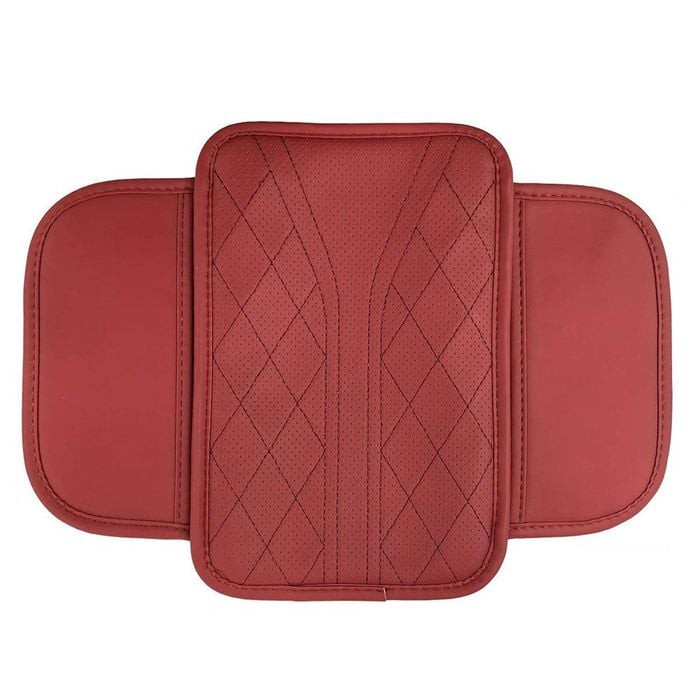 Catzon Waterproof Car Console Cover Leather Armrest Cushion With 2 Pockets-red