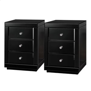 ALFORDSON 2x Mirrored Bedside Table Black