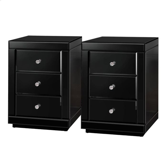 ALFORDSON 2x Mirrored Bedside Table Black