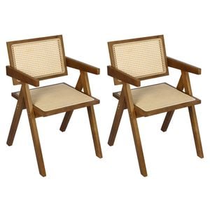 Levede Armchairs 2 Pack Wicker Rattan Wooden Dining Accent Chairs